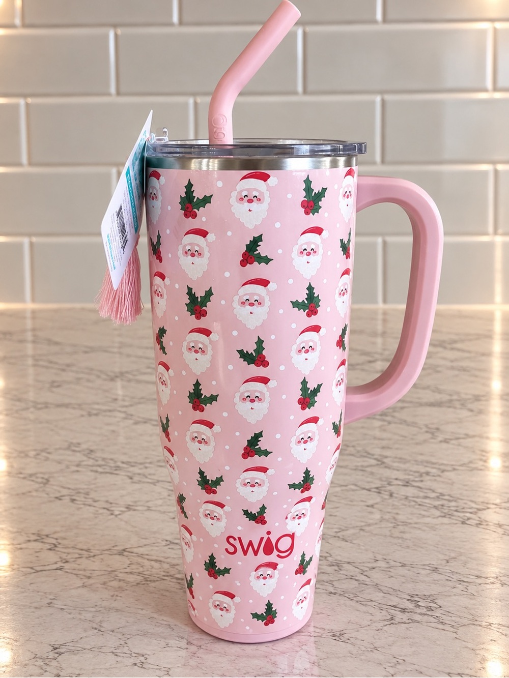 Swig Life 40oz Mega Mug HOLLY JOLLY Santa Pink NEW!!